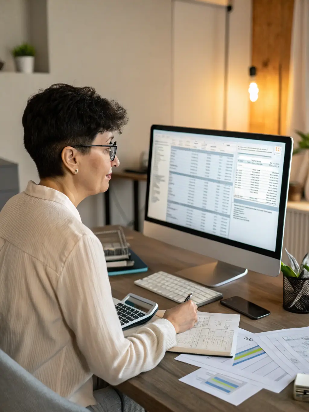 A person managing financial records on a computer, representing Launch's bookkeeping service.