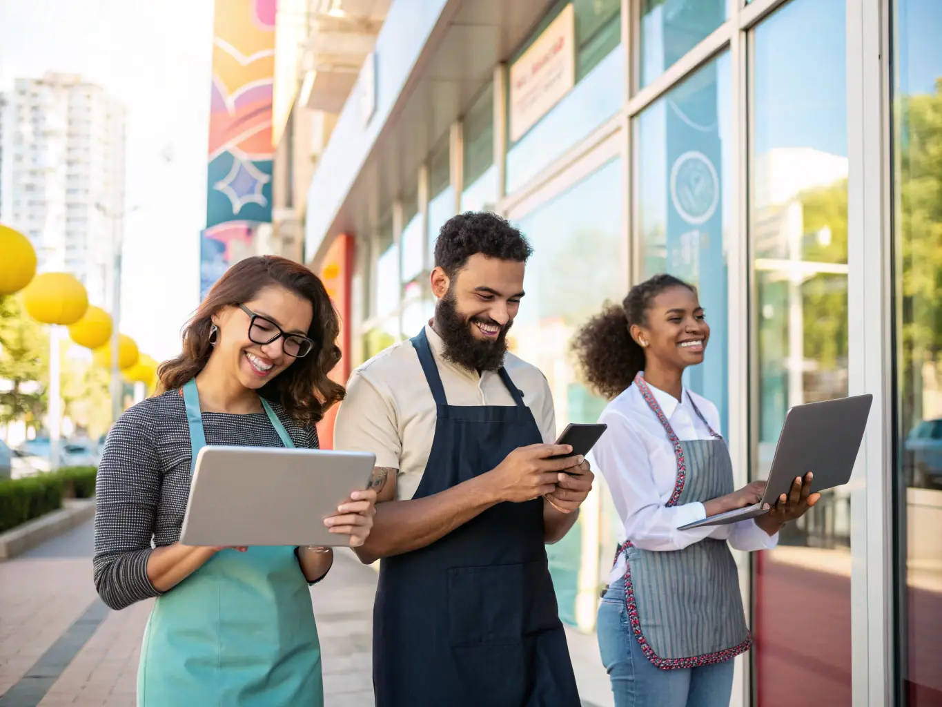 An image of several small business owners reviewing project proposals on the Launch platform, highlighting the matching process.