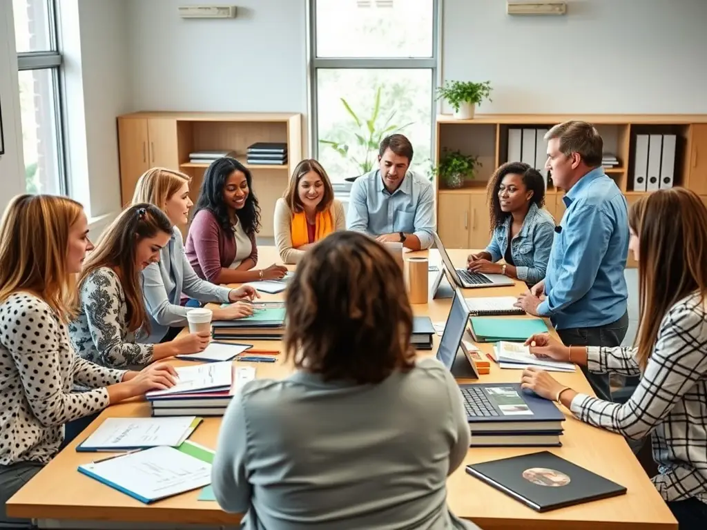 An image depicting educators participating in a professional development workshop, highlighting the platform's role in tracking and managing professional growth.